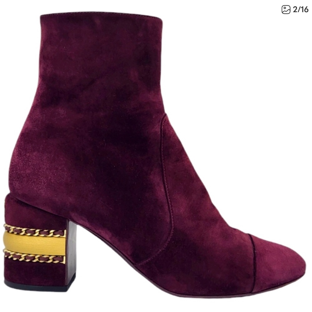 CHANEL Women's Dark Brown Boots with Gold Detail